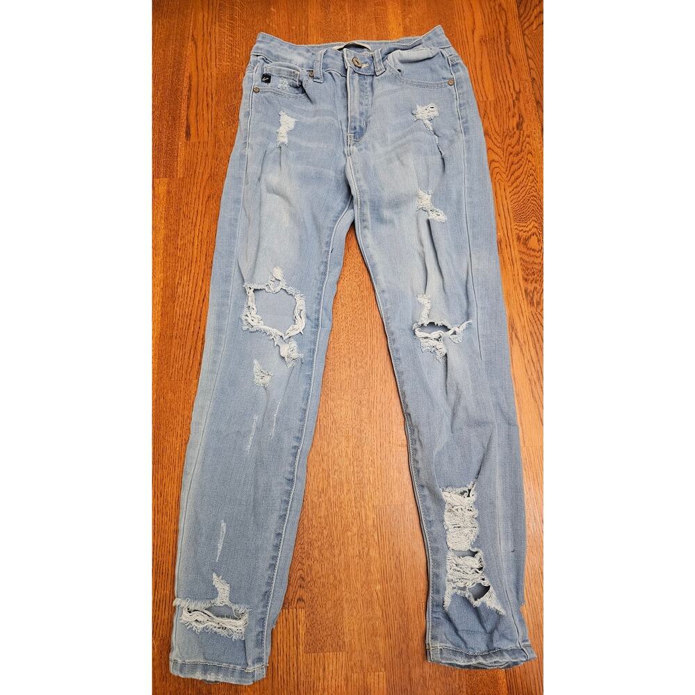 Kancan Mid Rise skinny ankle distressed light wash size 1/‎ 24 jeans